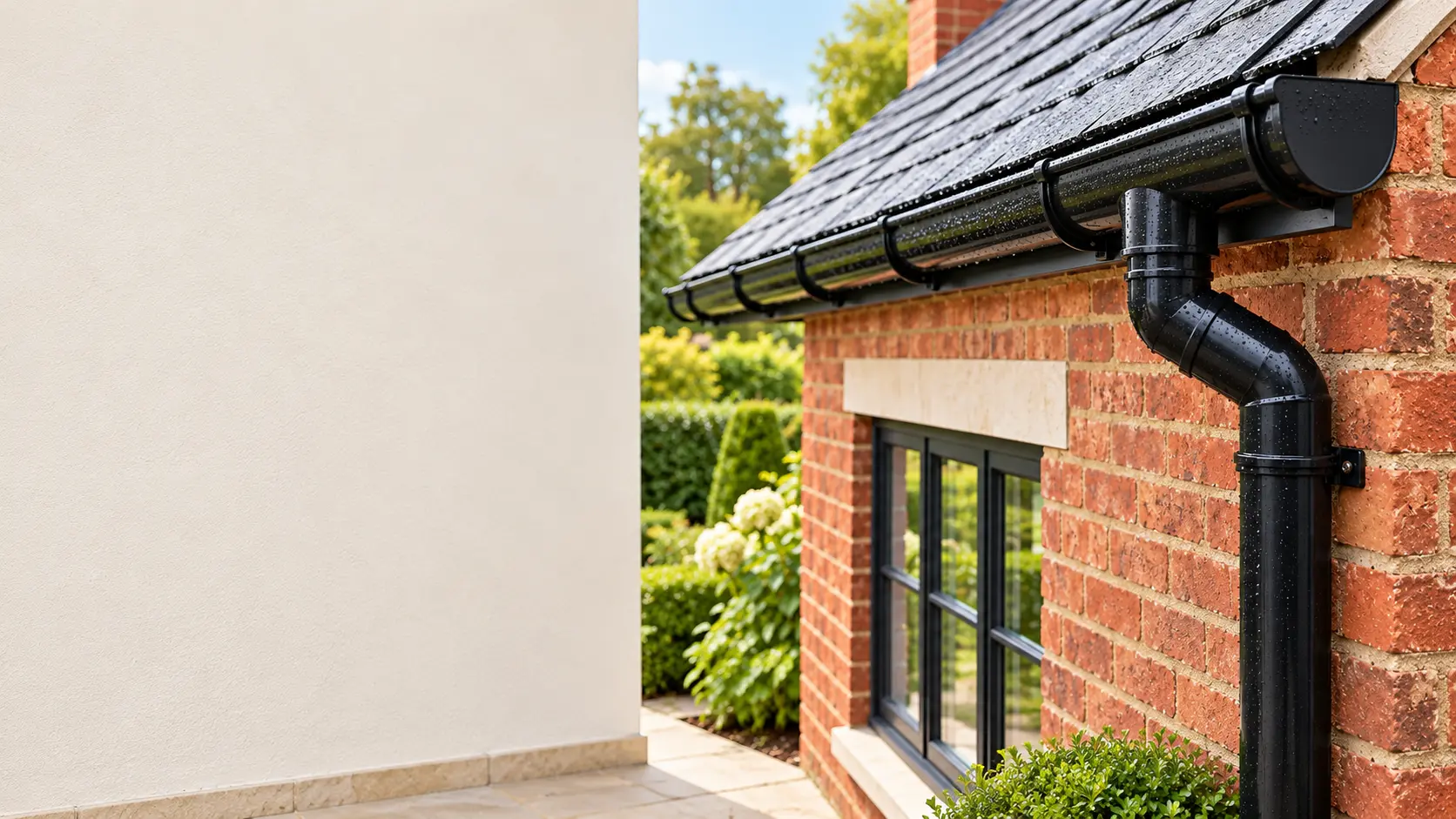 Illustrative clean gutter and downpipe detail