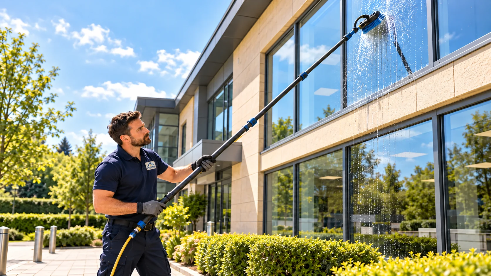 Illustrative view of window cleaning at a British property